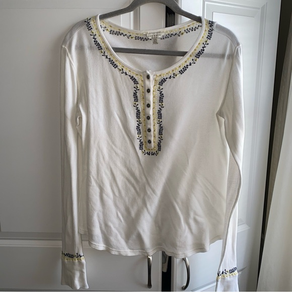 Lucky Brand Vintage Bohemian Long Sleeves T Shirt Embroidered‎ Large Thermal - Picture 15 of 15